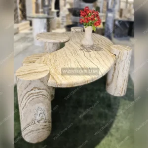 طاولة حجرية مع حجر نسيج الخشب