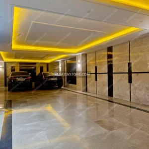 سنگ حاجی آباد کرم در دیوار پارکینگ و سنگ کف هرسین