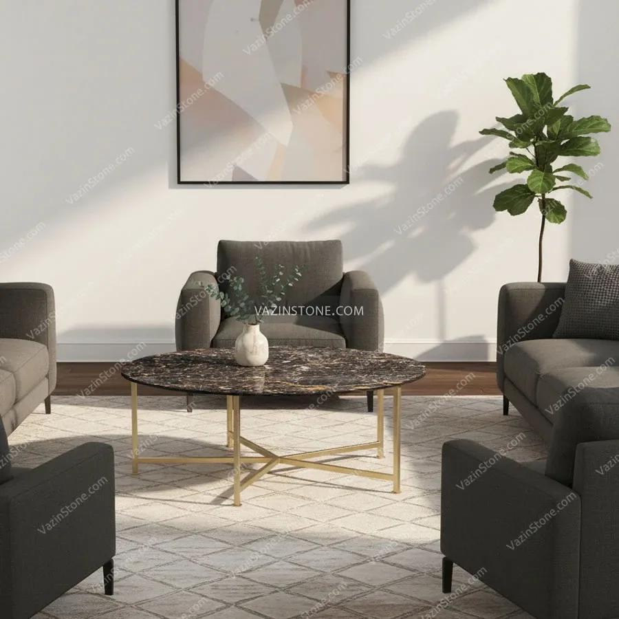 میز جلو مبلی آزرم با پایه فلزی و زویه سنگی