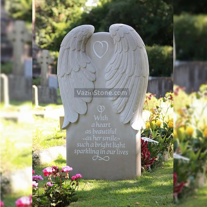 سنگ قبر کرم - سنگ قبر شیک  بال فرشته و قلب 