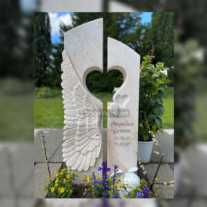 سنگ قبر خاص با طرح قلب و بال سفید