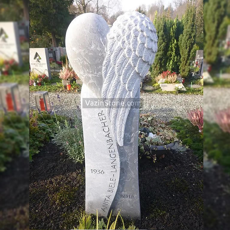 سنگ قبر نیمه بال فرشته و قلب سفید