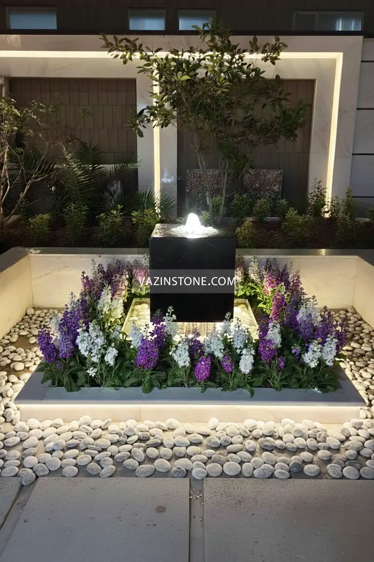 عکس آبنما سنگی طرح مکعب معلق