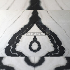 سنگ اسلب سایمان در شکل اسلب بوک مچ - سنگ بزرگ سفید با طرح خطوط مشکی متقارن