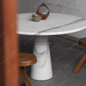 عکس میز ناهار خوری سنگی پایه مخروطی شیلان با سنگ چینی
