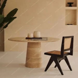 عکس میز ناهار خوری سنگی پایه مخروطی شیلان با سنگ تراورتن