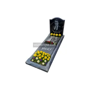 عکس سنگ مزار مشکی کتاب و باغچه