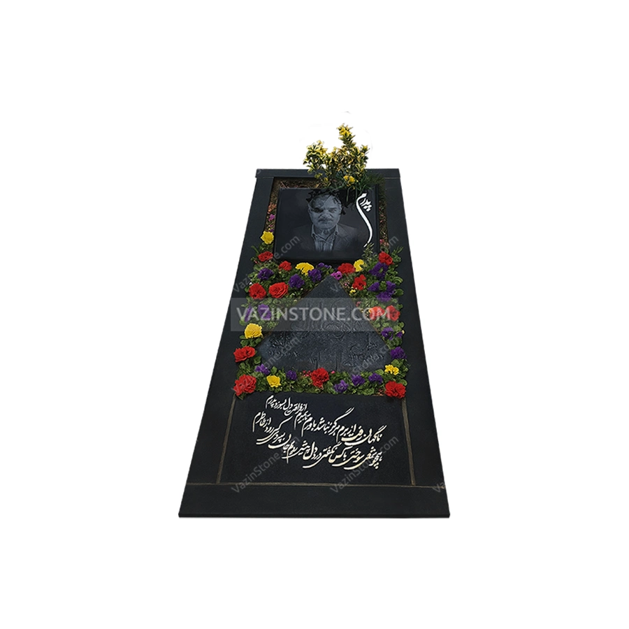 عکس سنگ قبر مشکی گرانیت با باغچه