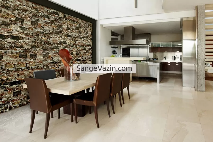 سنگ آنتیک در طراحی داخلی کنار میز نهار خوری