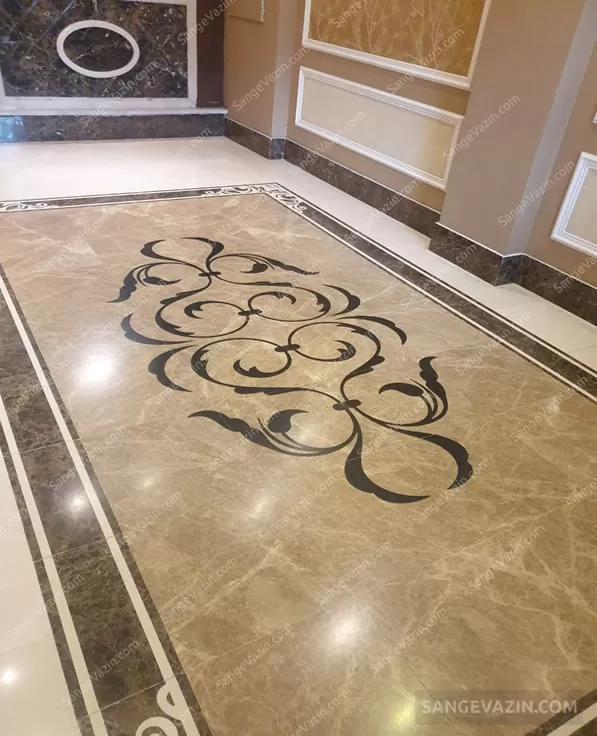معرق کاری سنگ کف لابی ساختمان فرمانیه