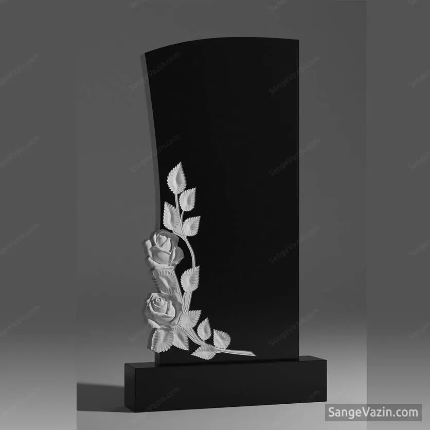 سنگ قبر مشکی سفید گل رز