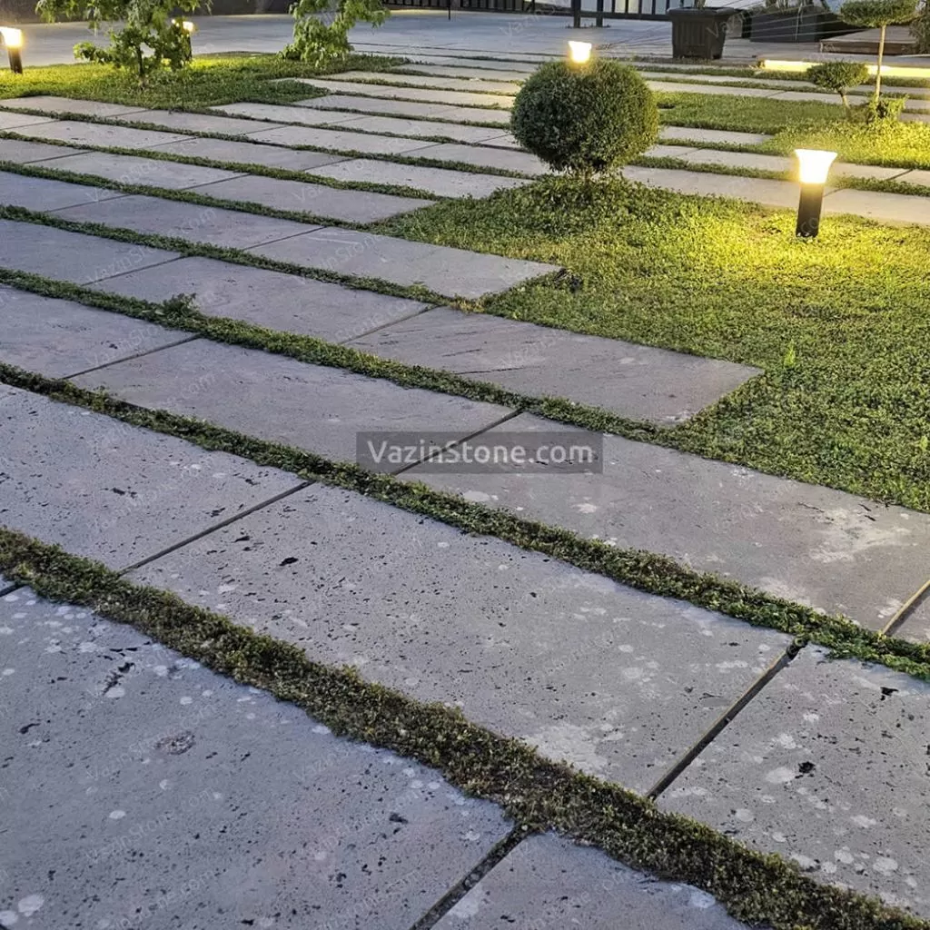 فضاسازی با سنگ بازالت - سنگ طوسی برای فضای کف بیرونی