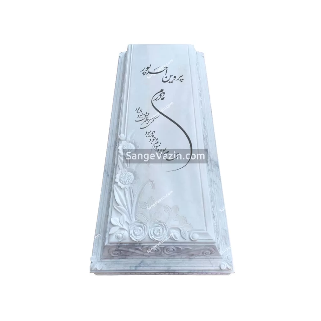 سنگ قبر با سنگ طبیعی قروه - باکس با طرح سی ان سی گل