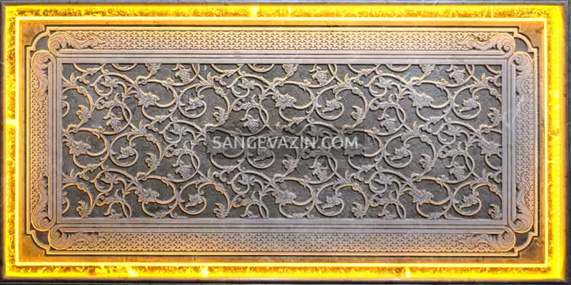 تابلو سنگ طرح گل با نورپردازی و قاب بندی